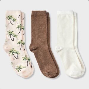 3 Packs Women's Palm Tree 3pk Crew Socks-a New Day™Pink/Brown Heather/Ivory 4-10